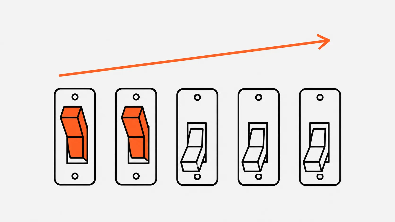 Illustration of light switches in different positions, symbolizing progression and optimization strategies for HVAC businesses