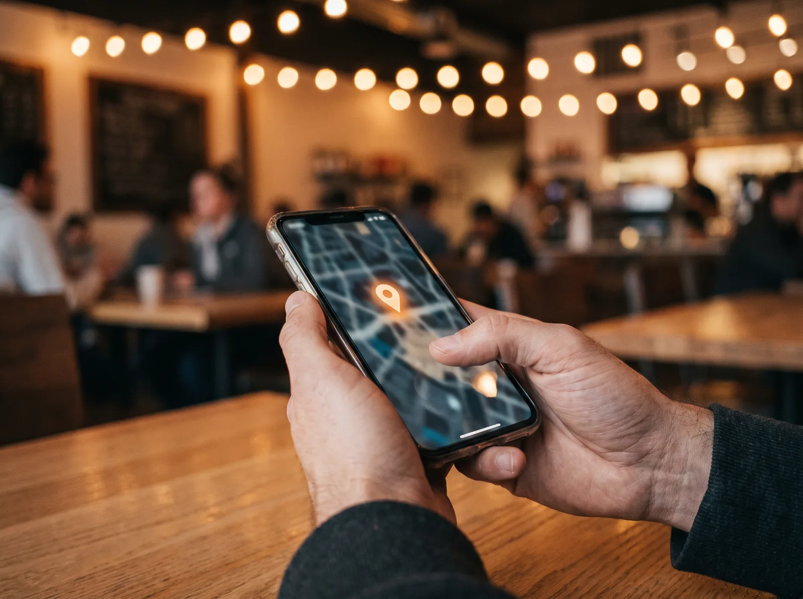 Persona usando un teléfono inteligente para verificar la ubicación en el mapa, simbolizando la importancia